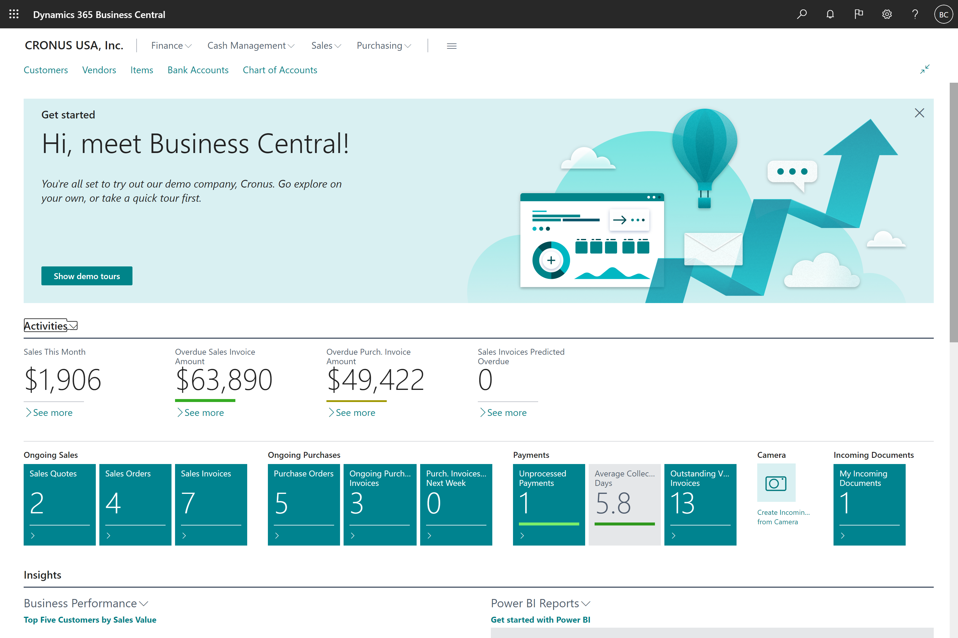 Interface de démonstration Microsoft Dynamics 365 Business Central